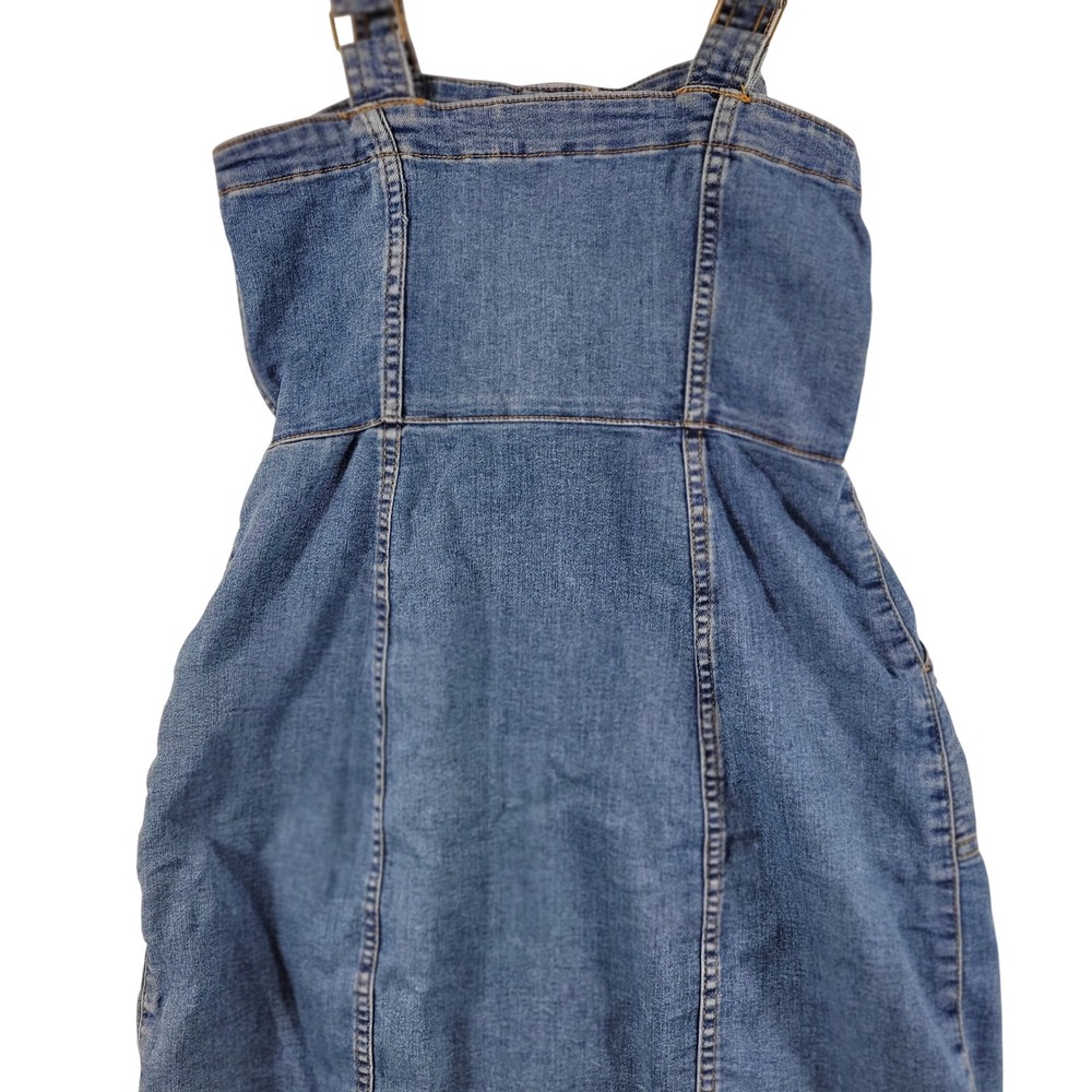 H&M Divided Denim Dress Womens Size 4 Blue Button Front Pinafore Mini - Picture 4 of 5